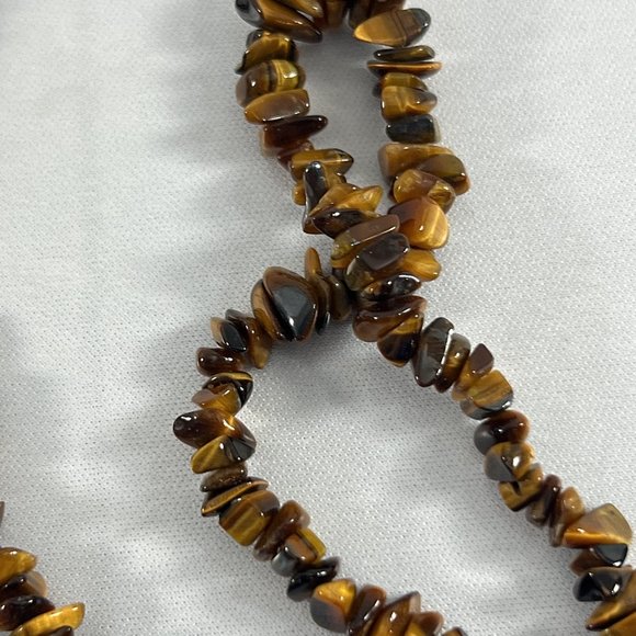 Chip Bead Stone Necklace Chipie Brown 34" Long Boho - Picture 5 of 7